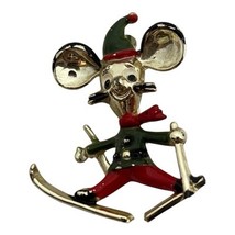Vintage Signed BJ Vintage Skiing Mouse in Elf Costume Enamel Brooch Lape... - $20.57