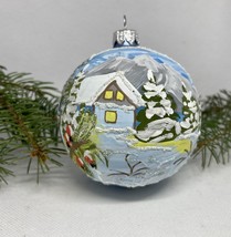 Winter hut among trees under the mountain glass ball Christmas ornament - £10.19 GBP