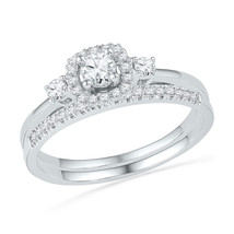 10k White Gold Round Diamond Halo Bridal Wedding Engagement Ring Set 1/2 Cttw - £558.74 GBP
