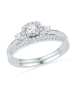 10k White Gold Round Diamond Halo Bridal Wedding Engagement Ring Set 1/2... - £548.52 GBP