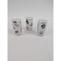 Set of 3 Vintage Libbey Silver Leaf Frosted Glasses 3 7/8&quot; by 1 7/8&quot; - £11.71 GBP