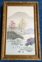 Vtg Framed Chinese Homes Water Stream Watercolor Painting Silk Qing Dynasty 880A - £64.53 GBP