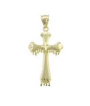 10k Gold Cross Drop Pendant Charm Diamond Cut 1.9&quot; - £132.20 GBP