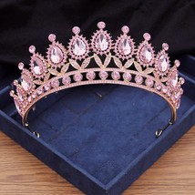 Baroque Pink Crystal Wadding Tiara | Gold Silver Red Blue Green Princess Queen t - £28.76 GBP