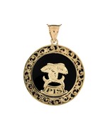 10K or 14K Yellow Gold &amp; Onyx Pisces Zodiac Pendant - €717,32 EUR+
