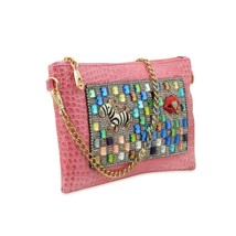 Textured Glam Clutch/Wallet Sling with Cz&#39;s and Mystic Rainbow Color (Pink) - £43.54 GBP
