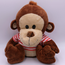Six Flags Monkey Game Prize Plush Stuffed Animal Brown Tan 18&quot; red shirt - £21.83 GBP