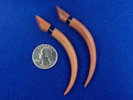 Long Talons Fake Gauges Earrings  2.75 Inches  Exotic Brown Wood - £17.26 GBP