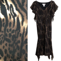 Bob Mackie Silk Leopard Print Dress Size 14 Beaded Witchy Handkerchief  Hem - $44.99