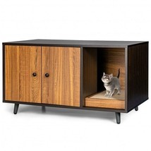 Cat Litter Box Enclosure with Divider and Double Doors-Coffee - Color: B... - $3,127.88 MXN