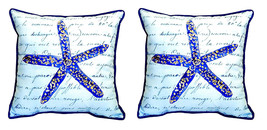 Pair of Betsy Drake Blue Starfish Small Pillows 12 X 12 - £55.38 GBP