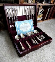 ROGERS SECTIONAL SILVERPLATE FLATWARE ~50pc w/WOOD BOX ~shiny/clean w/coa - £219.77 GBP