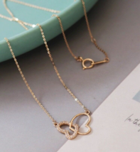 14ct Solid Gold Intertwined Butterfly Hearts Necklace - 14K Au585, special, gift - £149.64 GBP