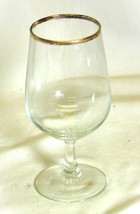 Wine Water Goblet Clear Glass Gold Trim Stemware Classic 6-3/4&quot; Unknown Maker - £14.89 GBP