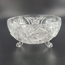 3 Footed Clear Glass Bowl Candy Dish Etched Star Pinwheel 6&quot; - £10.24 GBP