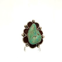 Vintage Sterling Silver Signed DMH Navajo Carico Lake Turquoise Stone Ring 8 1/4 - $108.90