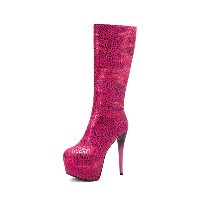 Woman Knee High Boots  Print Stiletto Zip Platform Boots Round Toe Winter Shoes  - £111.31 GBP