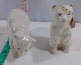 pair of white hand crafted cerminic bears very good - $5.94