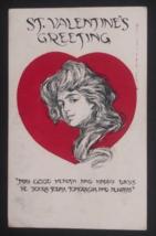 St Valentines Day Greeting Heart Woman Sketch Cigars United Postcard c1906 - $9.99