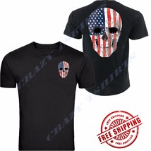 Americana Skull T-SHIRT Tee Patriotic Merica Usa Pride Flag Front &amp; Back - £12.18 GBP