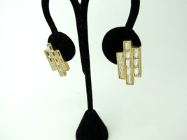 Napier Art Deco Style Earrings Screw Clip Gold Tone Baguettes 1&quot; High Ad... - $22.99