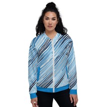 New Bomber Jacket Unisex XS-3XL Full Zip Pockets Blue Diagonal Lines Fleece Line - £32.15 GBP+