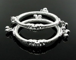 Real Silver Elephant Face baby Bangles toddler Bracelet With Jingle Bells - $54.69