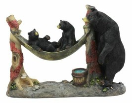 Mother Black Bear With Cubs In Outpost Camping Hammock Statue Wildlife Forest - £26.37 GBP