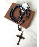 Bella Studios Rosary Lapis Lazuli Beads Bronze Medal and Crucifix Prayer... - $4,143.86 MXN