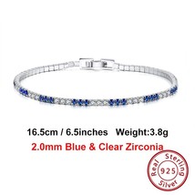 925 Sterling Silver Blue and Clear Crystal Tennis Bracelet for Women Men Cubic Z - £37.27 GBP