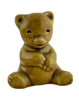 Bear Figurine  Ceramic Half-Moon Eyes Honey Brown Big Belly Sitting  2&quot; Tall - £9.94 GBP