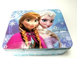 Disney Frozen Elsa and Anna Tin School Lunch Box with Snowflakes 3D Embo... - £3.18 GBP