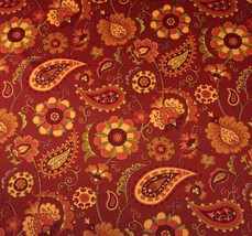 RICHLOOM MARLON CINNABAR RED JACOBEAN FLORAL PAISLEY TWILL FABRIC BY YAR... - £7.71 GBP