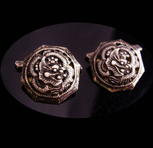 Antique Dragon Cufflinks / Vintage signed sterling cufflinks / Gothic Medieval s - £175.73 GBP