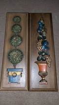 2 Vintage Burwood Textured Resin Wall Hangings 3-D Potted Tree Mcm 20&quot; X 6&quot; Lot2 - $45.49