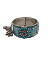 Bracelet Bangle boho silver tone metal faux turqoise dangles bracelet - $348.51 MXN