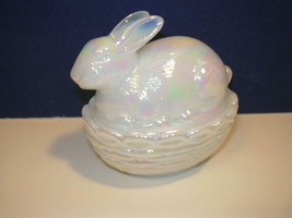 Mosser Glass Milk White Carnival Easter Bunny Rabbit Nest Basket Box Can... - £22.68 GBP