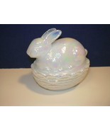 Mosser Glass Milk White Carnival Easter Bunny Rabbit Nest Basket Box Can... - $29.05