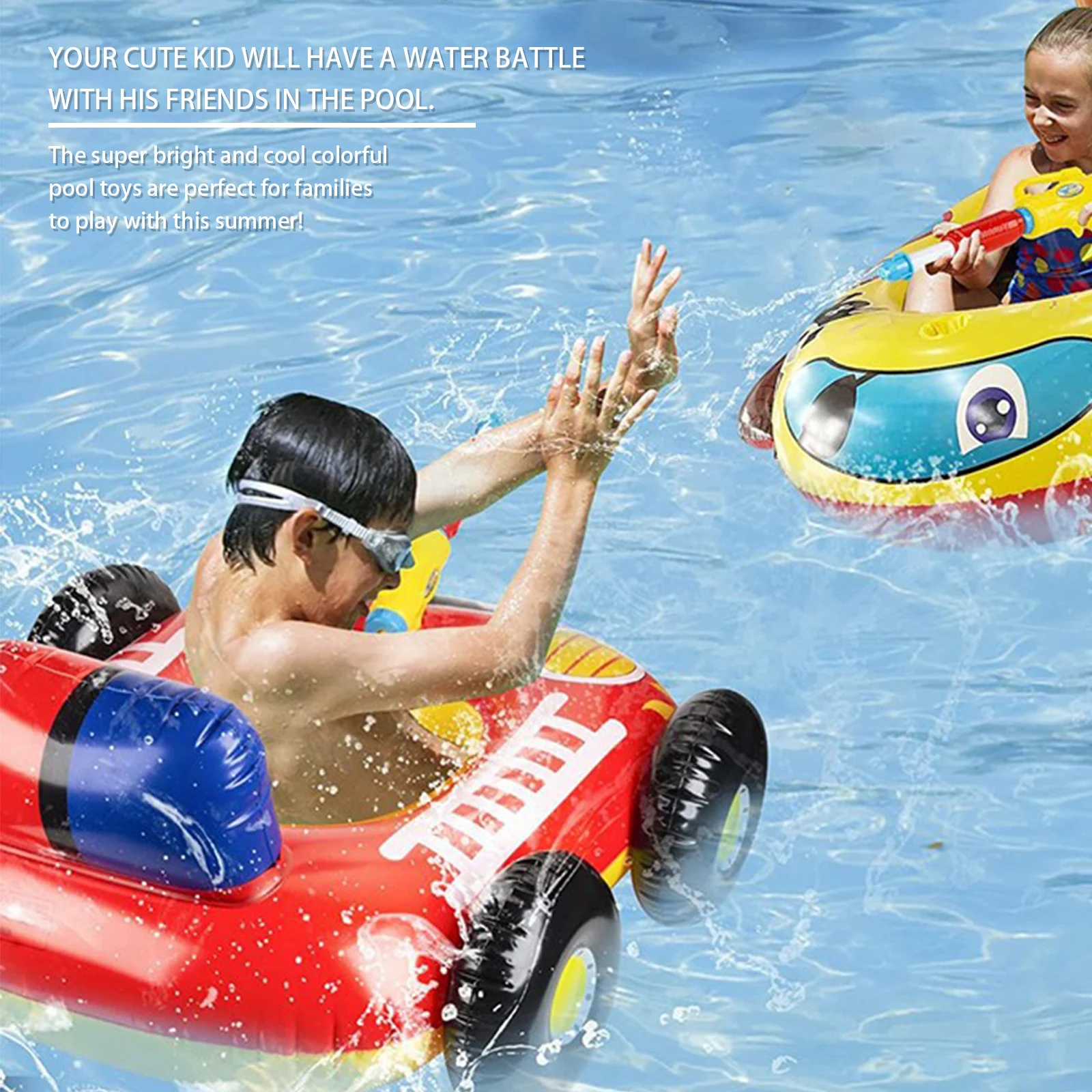 PVC Inflatable Kids Swim Circle Water Spray Car Children Swimming Seat Fun - £20.47 GBP+