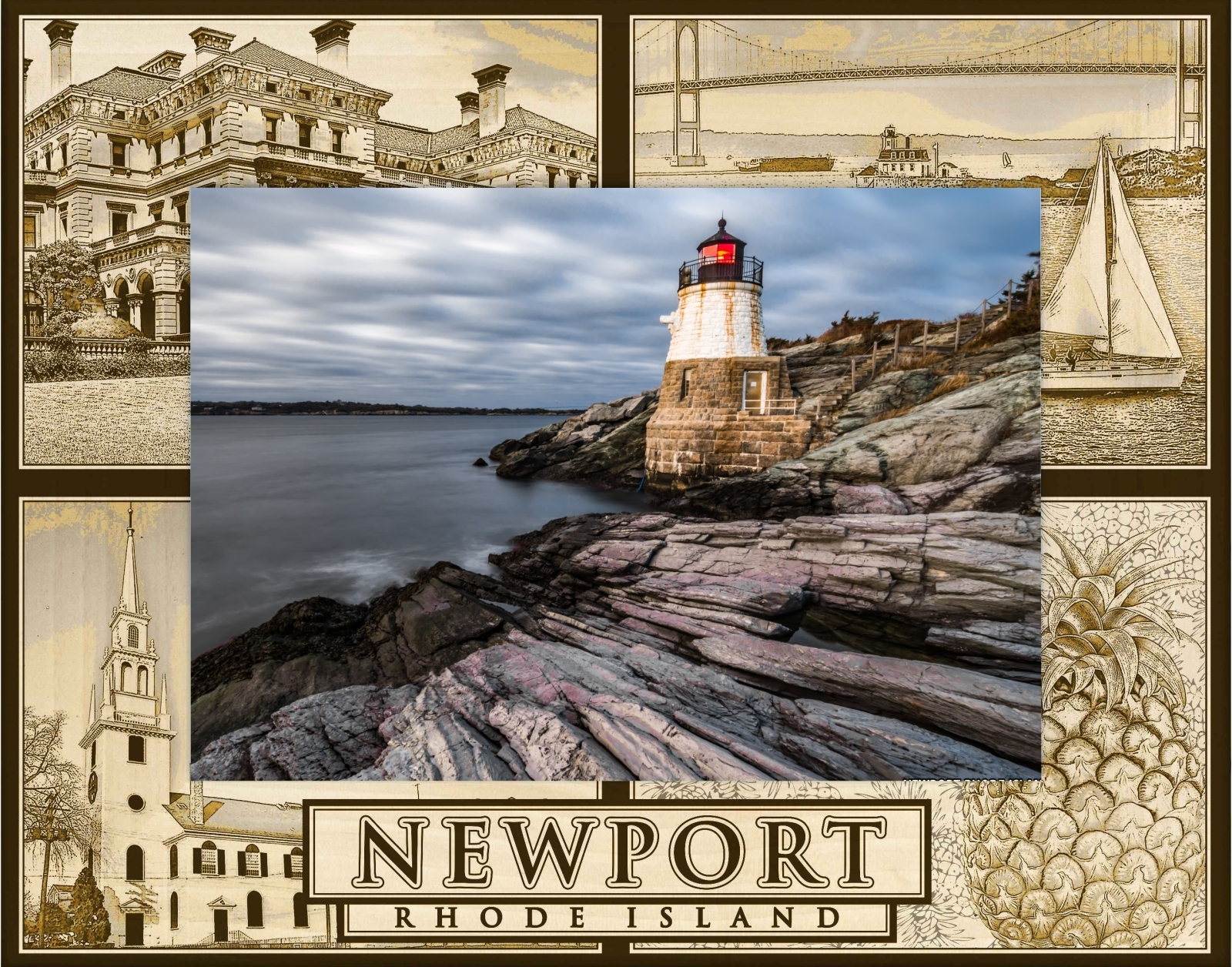 Newport Rhode Island Laser Engraved Wood Picture Frame (5 x 7) - $30.99