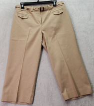 Larry Levine Capri Pants Womens Petite 10 Tan Cotton Pockets Belted Straight Leg - £14.73 GBP