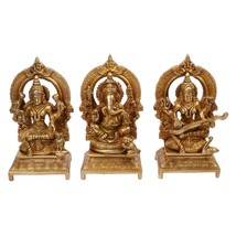 laxmi Ganesh statue brass Saraswati Set of 3 Ganapati 6 Inches - £263.65 GBP