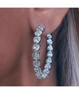 Fashion Pure 925 Sterling Silver Love Heart Large Hoop Earrings Micro Zi... - £56.38 GBP