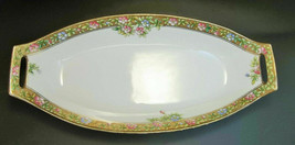 Hand Painted Nippon Pink Blue Flowers Oval Porcelain Celery Dish Gold - £15.01 GBP