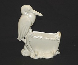 Old Vintage 50&#39;s Ceramic Art Pottery Stork on Cradle Rocker Planter Shel... - $29.69