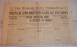 Wabash, IN Daily Times-Star, March 29, 1918 - French &amp; British Gain at Picardy - £15.53 GBP