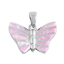 Butterfly Pink Opal Pendant  Necklace Solid 925 Sterling Silver with Jewelry Box - £23.49 GBP