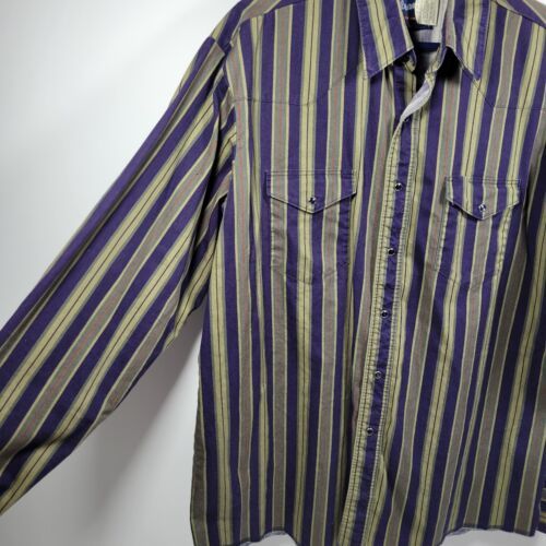 Primary image for Vintage Wrangler Pearl Snap Western Rodeo Cowboy Shirt Mens XL Large Striped