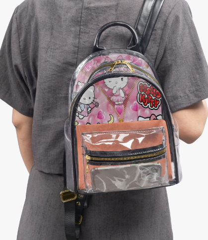 Pink Kitty Zipper Design heart | Transparent Zipper Backpack | Free Ship - $39.99