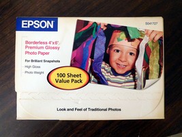  Photo Paper EPSON Borderless 4&quot; x 6&quot; Premium Glossy 100 Sheets SEALED B... - £5.98 GBP